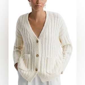 NWT Reiss Annie Rib Knit Cardigan Cream Size Large Wool Blend